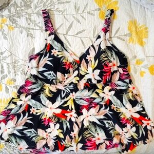 Women's Plunge V-Neck Strappy Back Tankini Top - Kona Sol Black Floral 3X